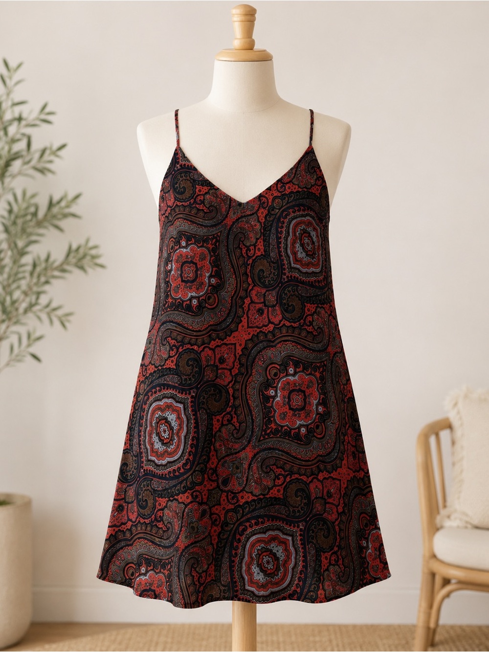 La Mouette 100% Silk Paisley Nightgown Slip Dress M